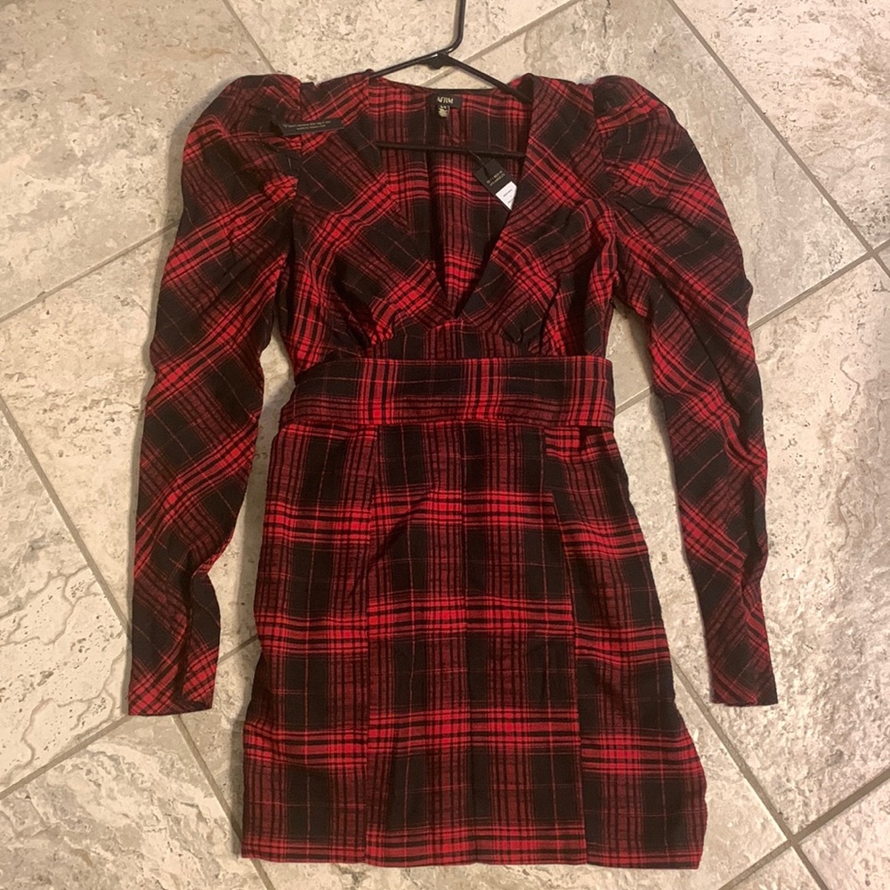 Afrm red flannel dress sz Lg NWT